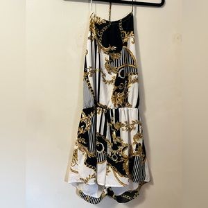 White black and gold beach romper